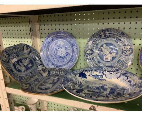 SHELF OF OLD BLUE &amp; WHITE CHINA INCL; 3 SPODE BOWLS FROM 1815 