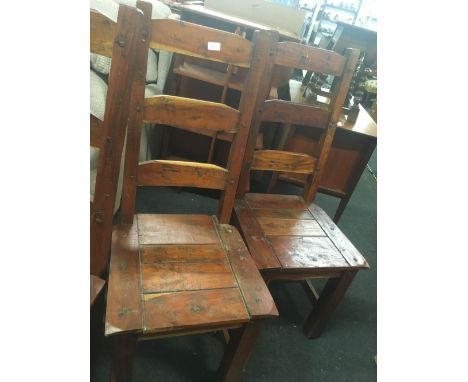 5 RUSTIC PINE LADDER BACK DINING CHAIRS
