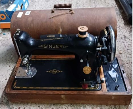 VINTAGE SINGER SEWING MACHINE WITH CASE, NO KEY &amp; NO POWER CORD