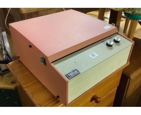 1960'S TELLUX PORTABLE RECORD PLAYER &amp; APPROX 50 LP'S, 12" &amp; 10"
