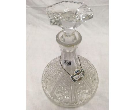 CUT GLASS SHIPS DECANTER WITH SCOTCH LABEL BY CROWN STAFFORDSHIRE