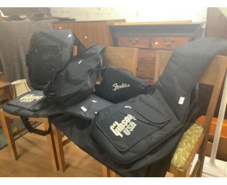 3 CANVAS GUITAR CASES &amp; A FENDER SPEAKER CASE