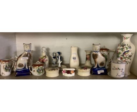 SHELF OF CHINA TRINKET BOXES,VASES ETC