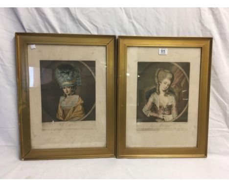 PAIR OF COLOURED ENGRAVINGS, PORTRAIT OF MISS MONTAGUE &amp; MISS CARTER, PAINTED AND ENGRAVED BY J R SMITH, PUBLISHED IN 177
