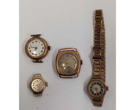 BAG WITH 4 VINTAGE GOLD CASED WRIST WATCHES, NOT KNOWN IF WORKING