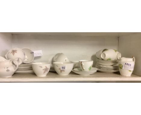 ROYAL DOULTON TUMBLING LEAVES 6 PIECE TEA SET, 1 SAUCER MISSING, &amp; VINTAGE BONE CHINA PRIMROSE PATTERN TEA SET, 5 CUPS