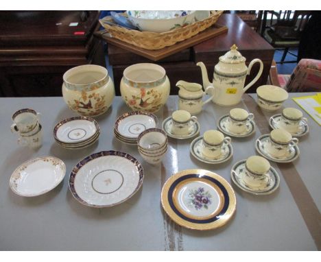 A collection of 19th century porcelain to include a pair of Victorian hand painted jardinières, a part tea set white painted 