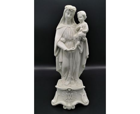 A late 19th century French Parian ware model of the Madonna and child by Mauger et Fils, circa 1880, 34 cm highLocation: R:3 