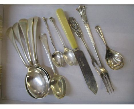 A small collection of 20th century silver cutlery to include a set of five spoons by William Hutton and Sons, four other spoo