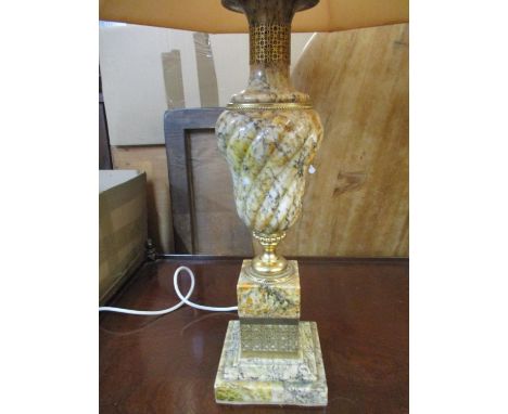 A marble table lamp with gilt metal mounts and silk shade, H.48cm Location: RAM