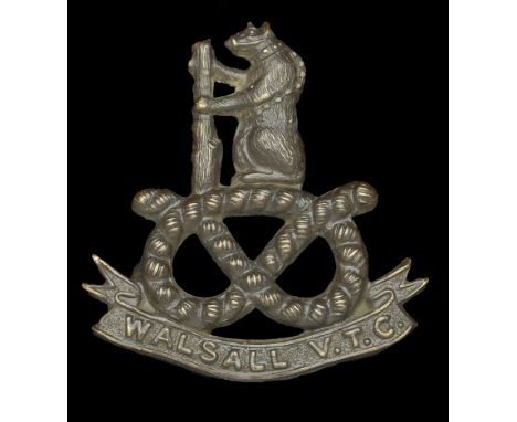 Walsall Volunteer Training Corps Cap Badge. A scarce Cap Badge c.1914-19, bronze bear on Staffordshire Knot, title scroll ‘Wa