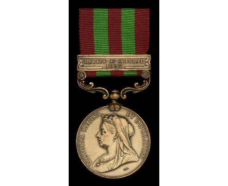 India General Service 1895-1902, 1 clasp, Relief of Chitral 1895, bronze issue (4705 Duffdr. Moti Comst. Transpt. Deptt.) edg