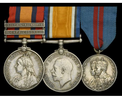 Three: Captain R. Barclay, Sussex Royal Garrison Artillery Militia  Queen’s South Africa 1899-1902, 2 clasps, Cape Colony, So