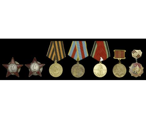 A Soviet Order of the Red Star group of six  Union of Soviet Socialist Republics, Order of the Red Star, 2nd type breast badg