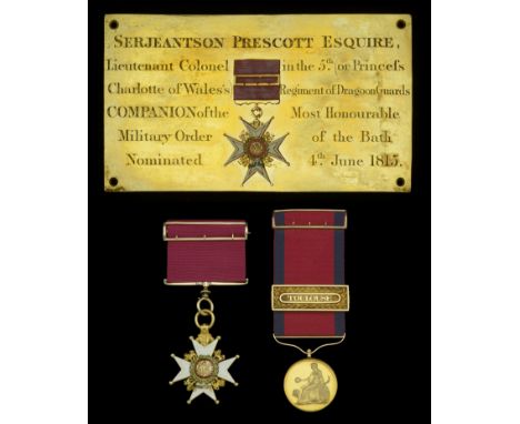 A very fine Heavy Cavalry Commander’s C.B. and Army Gold Medal pair awarded to Lieutenant-Colonel Serjeantson Prescott, 5th D