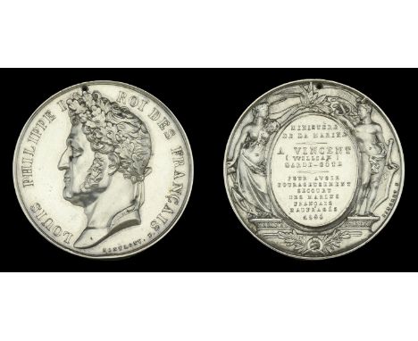 France, Kingdom, Medal of Honour for Saving Life, Ministry of the Marine, large silver medal, 4th issue, by Montagny, 42mm, L