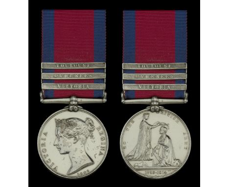 Military General Service 1793-1814, 3 clasps, Vittoria, Pyrenees, Toulouse (W. Allen, Corpl. R. Arty. Drivers.) clasp carriag