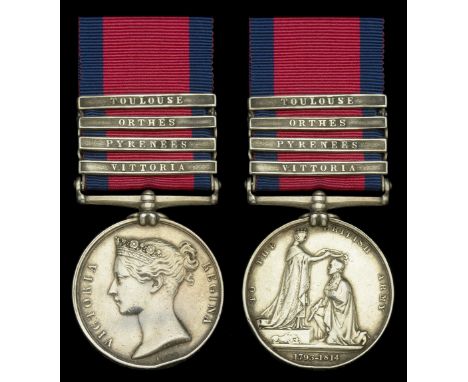 Military General Service 1793-1814, 4 clasps, Vittoria, Pyrenees, Orthes, Toulouse (T. Jordan, R. Arty. Drivers) some distort