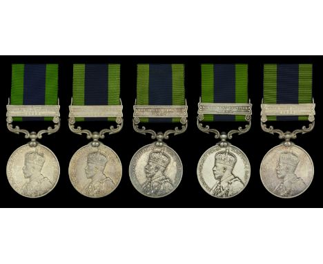 India General Service 1908-35, 1 clasp, North West Frontier 1935 (5) (38652 Gunner Lal Hussain, 7 Mtn. Bty.; 39425 Gnr. Sita 