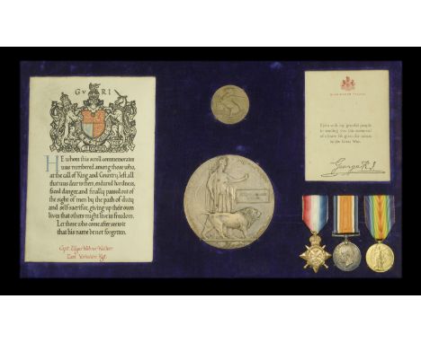 Three: Captain E. W. Walker, East Yorkshire Regiment, who was killed in action at Armentières on 29 October 1914  1914 Star (