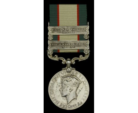 India General Service 1936-39, 2 clasps, North West Frontier 1936-37, North West Frontier 1937-39 (5884190 Boy. S. W. Thistle