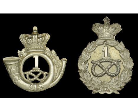 Staffordshire Volunteer Corps 1st Administration Battalion Shako Plate. An Officers cast silvered Shako Plate, crowned bugle 