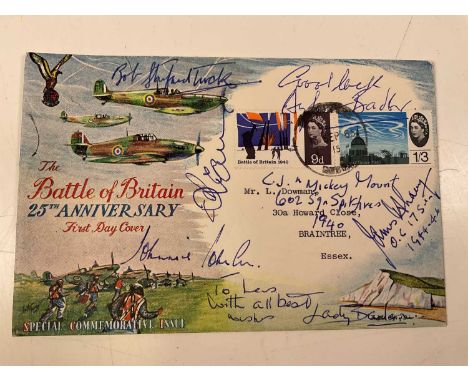 THE BATTLE OF BRITAIN; a multi-signed first day cover bearing many signatures including Johnnie Johnson, Douglas Bader etc. 