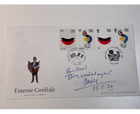 JACQUES CHIRAC; a first day cover signed by the former French leader inscribed 'Pour David...', dated 15.5.10.