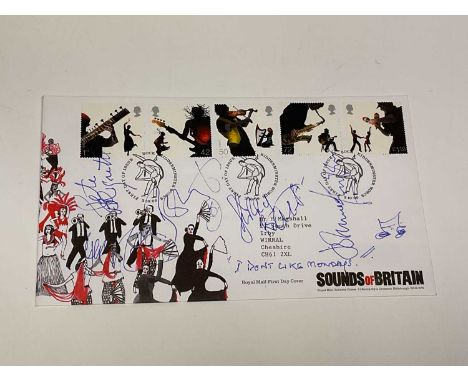 THE BOOMTOWN RATS; a first day cover bearing the band's signatures inscribed 'I don't like Mondays'.