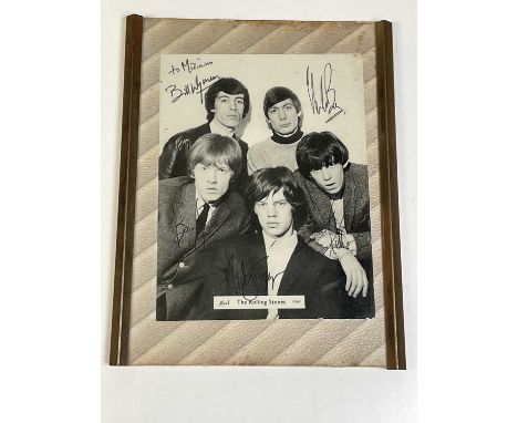 THE ROLLING STONES; a black and white photograph bearing the signatures of Bill Wyman, Brian Jones, Mick Jagger, Keith Richar