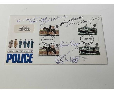 GREAT TRAIN ROBBERS; a 1979 first day cover bearing the signatures of Ronnie Biggs, Buster Edwards, Bruce Reynolds and Tommy 
