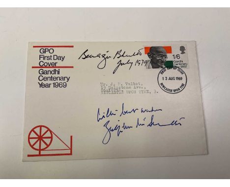 BENAZIR BHUTTO & ZULFIKAR ALI BHUTTO; a first day cover bearing the signatures of both Pakistani politicians, the daughter's 