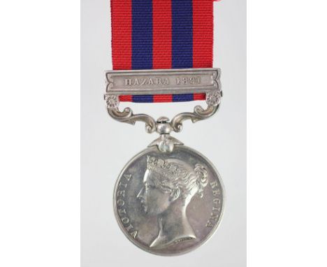 An 1854-95 India General Service Medal to 1835 Pte A. Jones 1st BN R. W. Fus (Royal Welsh Fusiliers), with Hazara 1891 bar (1