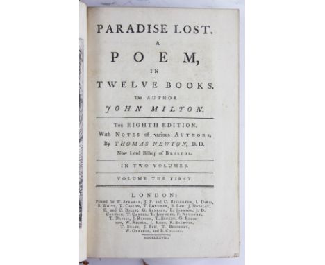 MILTON (J), PARADISE LOST, A POEM IN TWELVE BOOKS [AND] PARADISE REGAINED, 4 vols, with three portrait frontis plates and fif