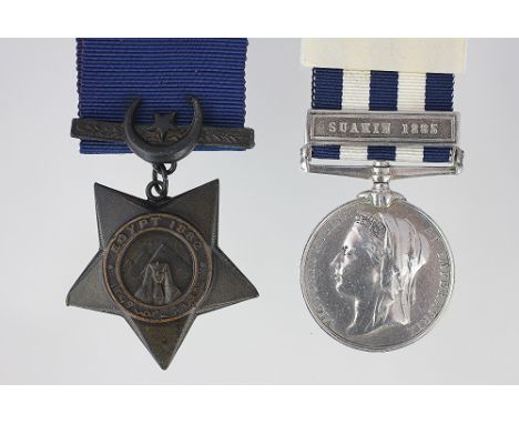 An 1882-89 Egypt Medal to 201 Pte R. Wakefield 1/Shrops: L.I, (Kings Shropshire Light infantry), with Suakin 1885 bar and an 