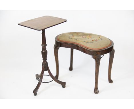 A Regency mahogany occasional table, with rectangular top and fluted column on tripod base, 67cm H (as found), and a walnut k
