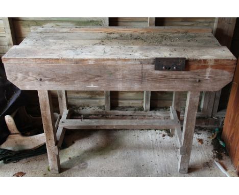 A vintage pine work bench, 84cm H x 121cm H x 56cm D