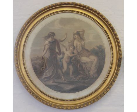 After Angelica Kauffman (Swiss 1741-1807),
A coloured stipple engraving, depicting 'Obedient Cupid', and another similar, 28c