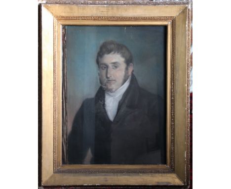 English School, late 18th / early 19th century,
pastel on paper laid on to canvas, 
Portrait of a gentleman wearing a white c