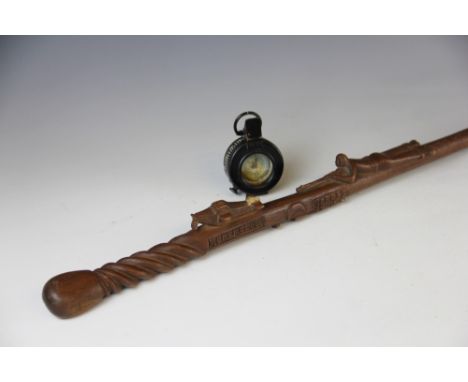 A WWII North Africa carved wood walking cane, carved to 'Major Arthur Hugh Hoblyn Oliver, Manamolela, March 1943, 1990Coy, Be
