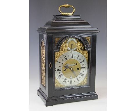 An 18th century twin fuse eight day bracket clock, the silvered Roman numeral dial, signed Charles Clay of London, with a mat