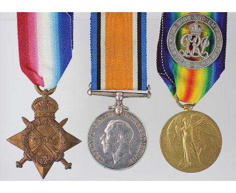 A First World War medal group to 13065 Pte R. Thomas Shrops L.I, (Kings Shropshire Light Infantry), comprising 1914-15 Star, 