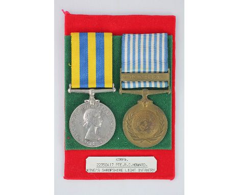 A 1950-53 Korea Medal to 22350417 Pte R. C. Howard K.S.L.I, (Kings Shropshire Light Infantry), with an un-named United Nation