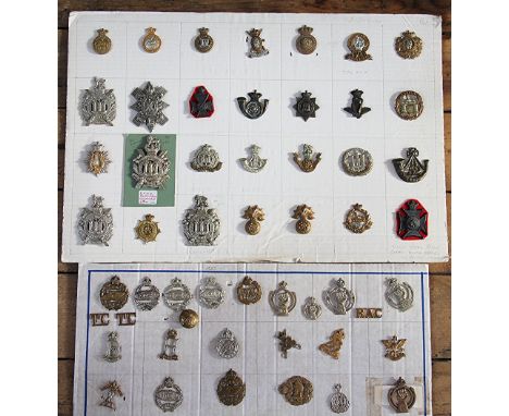 A collection of British Army badges, to include; Tank Regiment and KOSB, Kings Royal Rifle Corps etc (49 on 2 boards) 