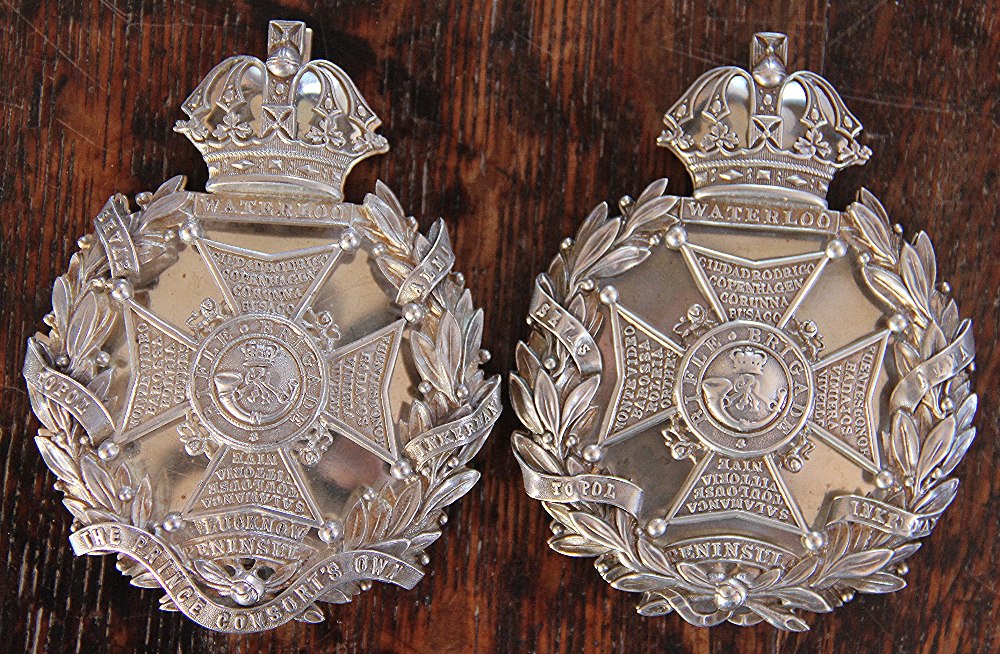 Two white metal Rifle Brigade cross belt plates 1855-1863 and 1863-1876 (2)