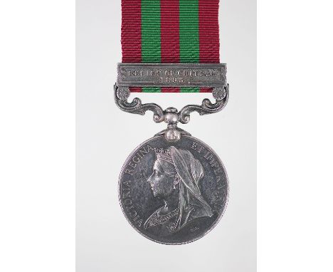 An 1895-1902 India Medal to 4739 Pte G. E. Simcox 4th Bn K. R. Rifle Corps, (Kings Royal Rifle Corps), with Relief of Chitral