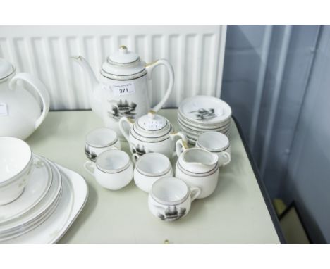 FOURTEEN PIECE MONOCHROME PAINTED JAPANESE EGGSHELL PORCELAIN PART TEA SERVICE, the cups lithophaned with the head of a geish