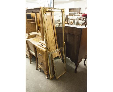 A GILT FRAMED ROBING MIRROR AND A GILT FRAMED OBLONG WALL MIRROR, 25" X 13" OVERALL