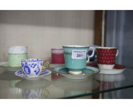 FIVE FENTON CHINA 'SPECIMEN' CUPS AND SAUCERS AND A COALPORT SPECIMEN CUP AND SAUCER (12) 