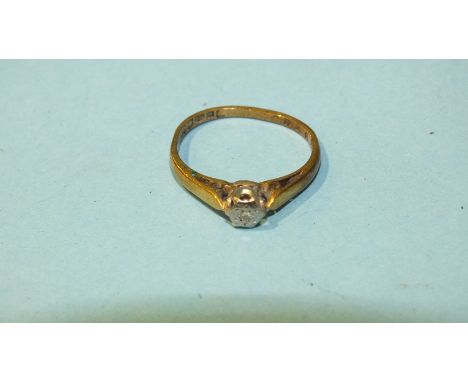 An 18ct gold ring set a single 8/8-cut diamond, size J, 1.8g.